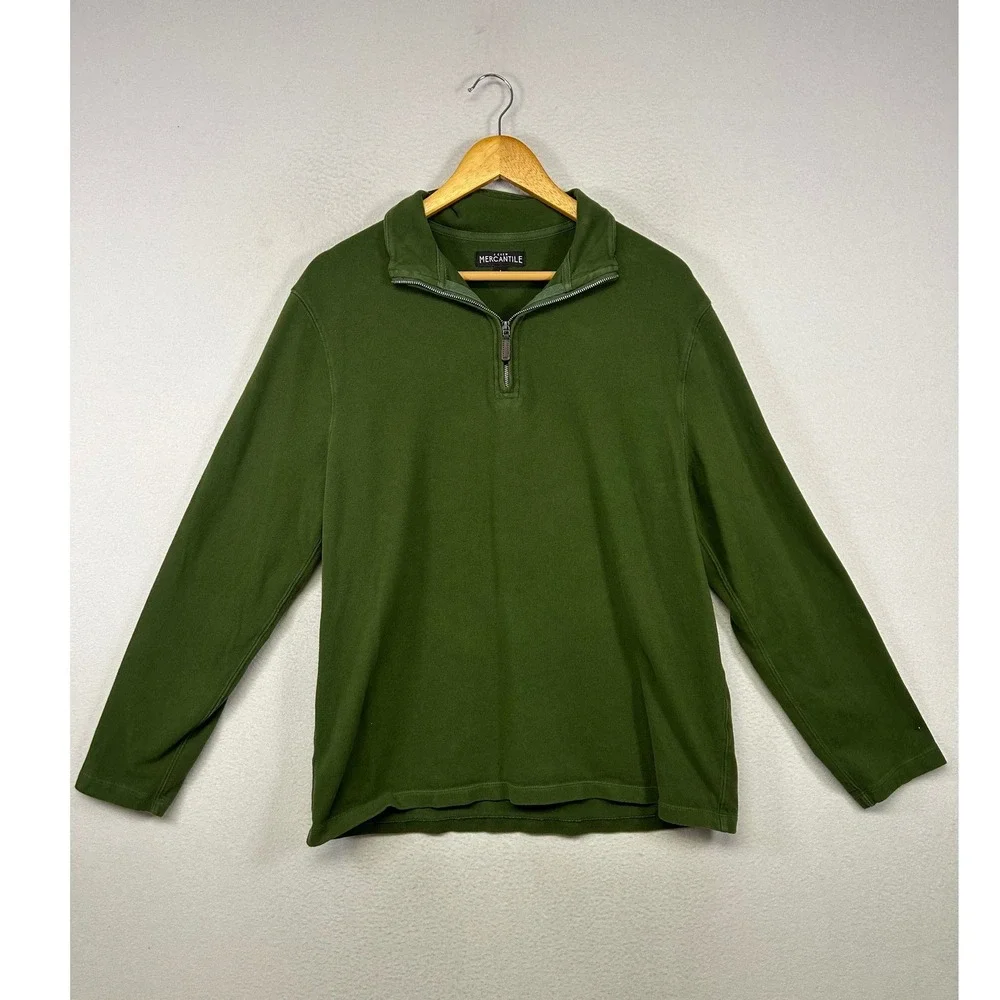 Preppy Gorpcore J.Crew Mercantile Mens LG Olive Green Quarter Zip Pullover H1340